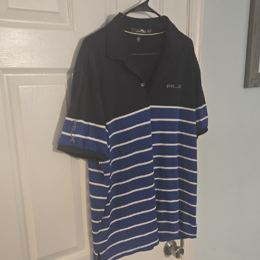 RLX Ralph Lauren Navy and White Striped Polo Shirt - Picture 4 of 8
